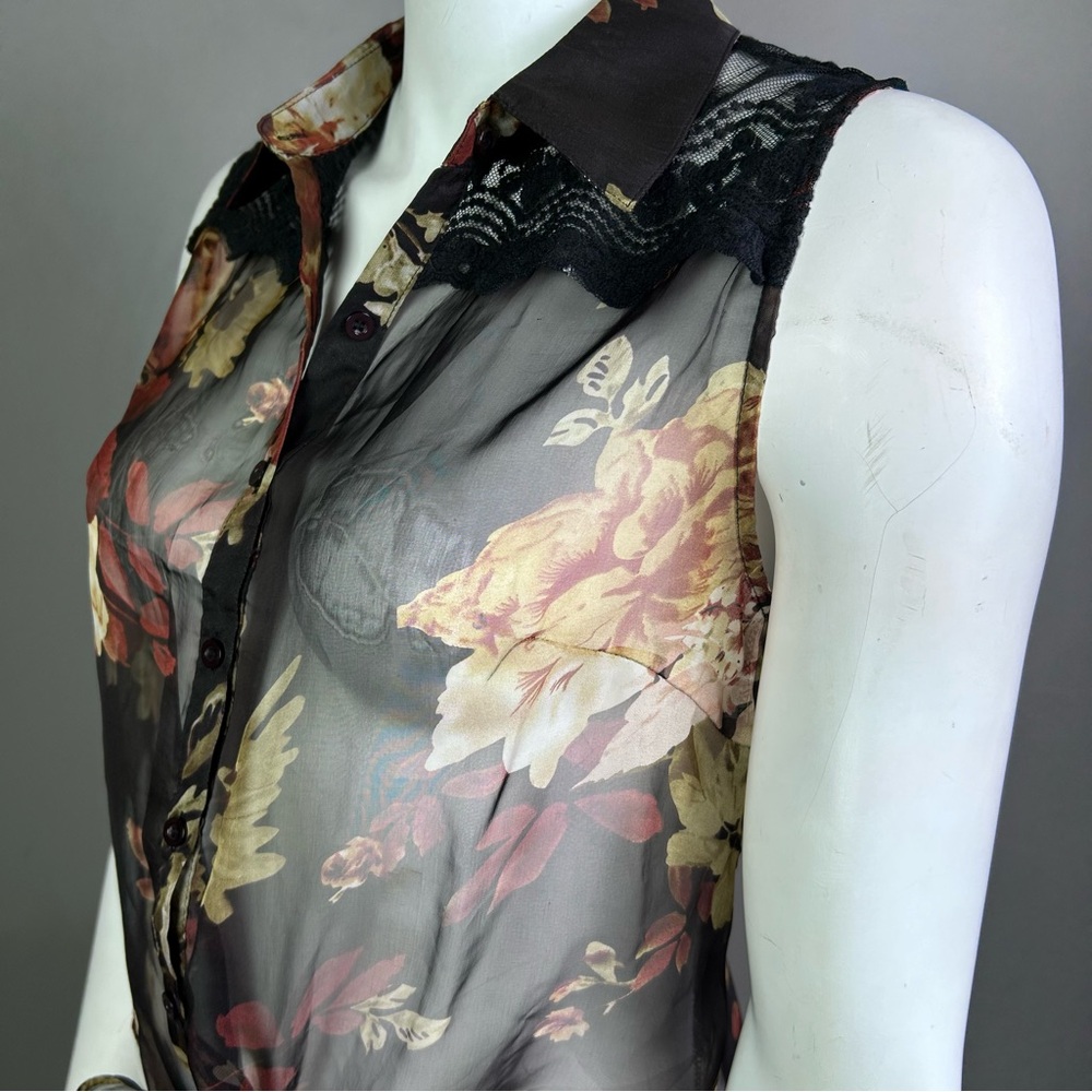 Wet Seal top Medium vintage sheer floral lace blouse romantic goth emo 90s - Picture 12 of 13